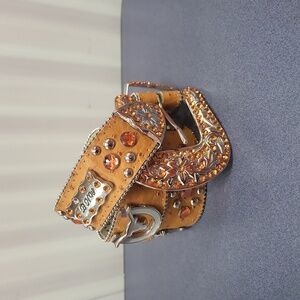 BHW Orange Bling Longhorn Belt Size XL